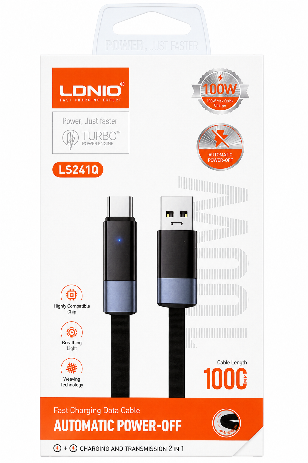 Cable de carga con apagado automático USB a Tipo-C 100 W / LS241Q LDNIO