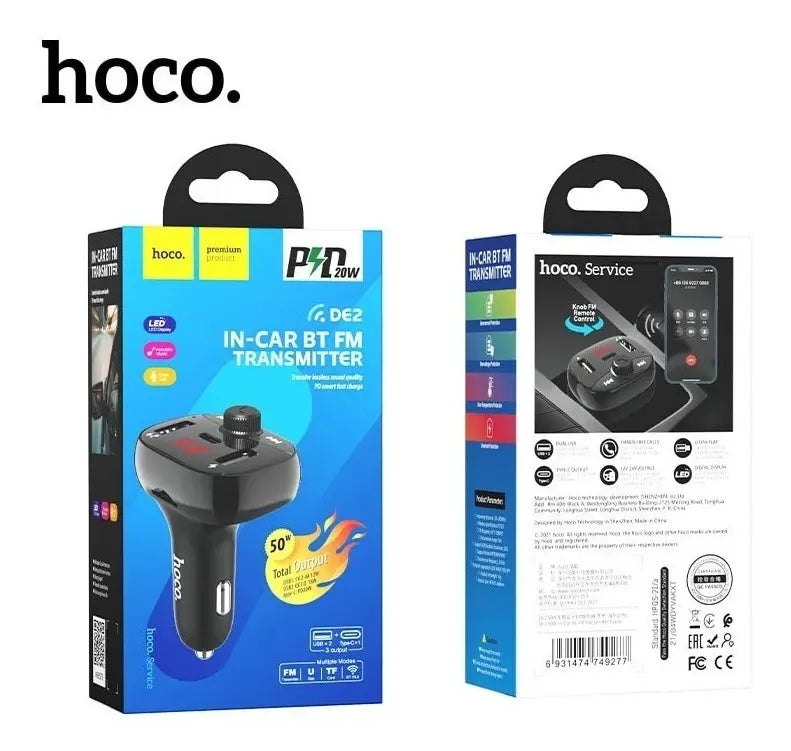 TRANSMISOR RECEPTOR BLUETOOTH CARGADOR AUTO HOCO DE2