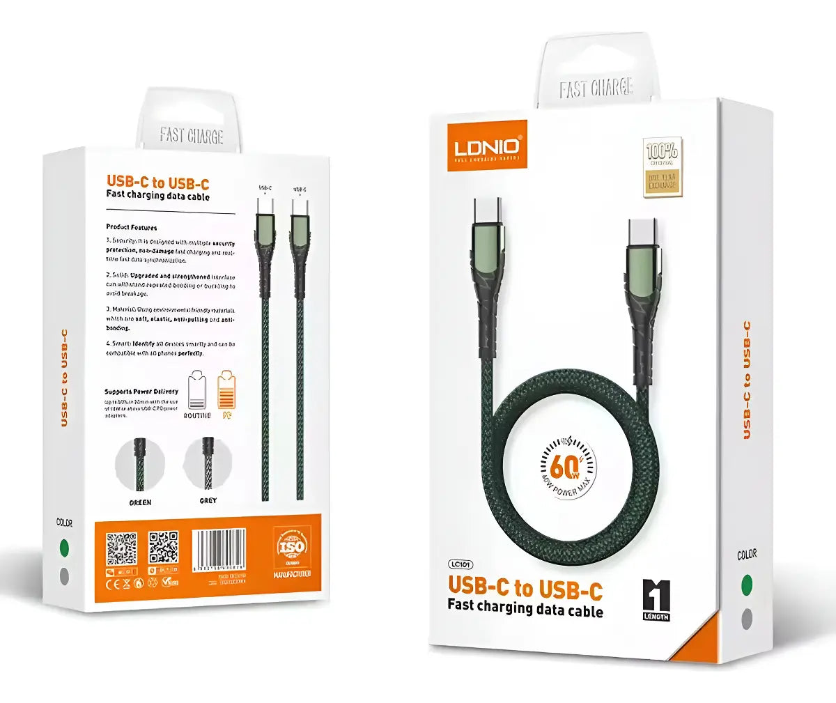 CableLDNIO LC101 de conector Tipo C a Tipo C / 65 W 1M.