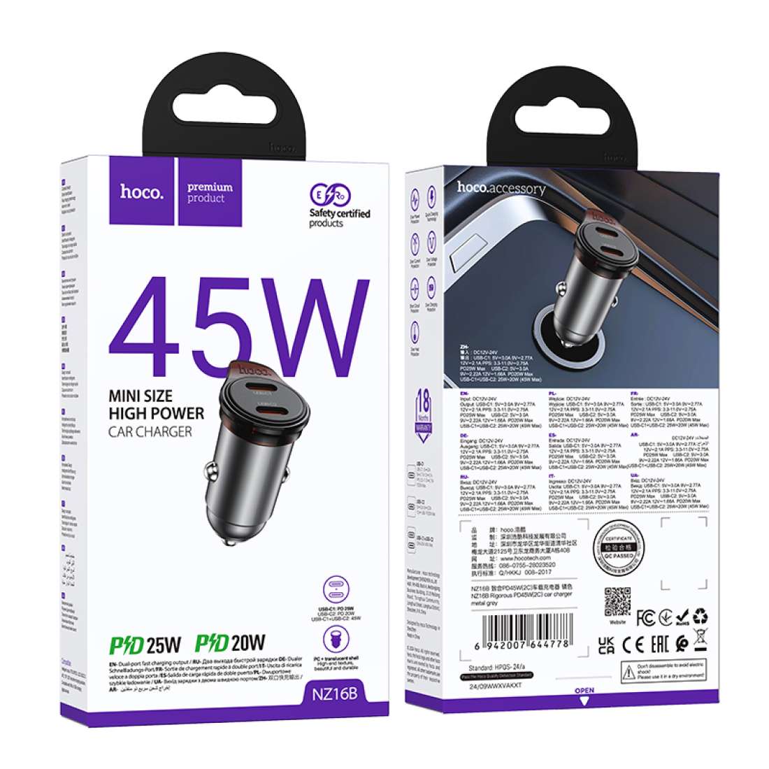 Cargador de coche HOCO NZ16B / 45 W