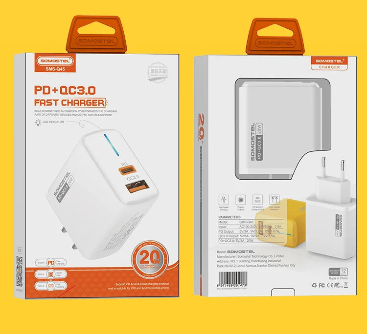 Cargador SOMOSTEL SMS-Q45 / 20W PD+QC3.0