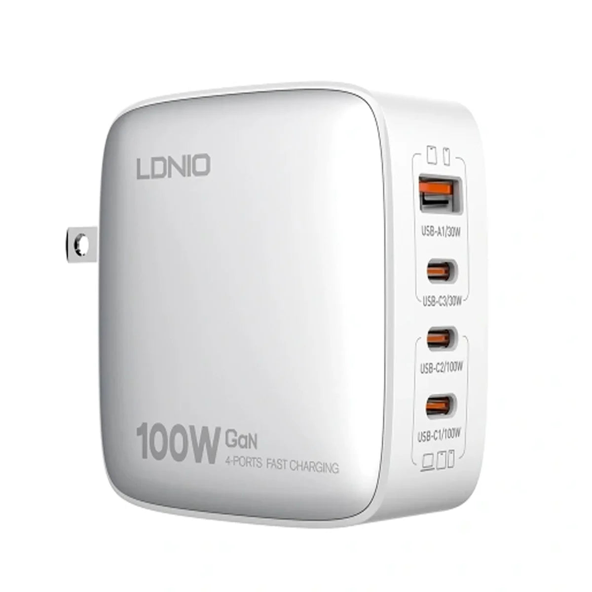 Cargador LDNIO Q408 100W GAN 4 PUERTOS 1 X USB, 3 TIPO-C