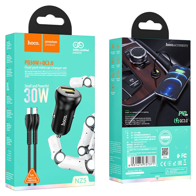 Cargador de coche HOCO NZ5 para IPHONE salida total 5V / 5A carga rápida