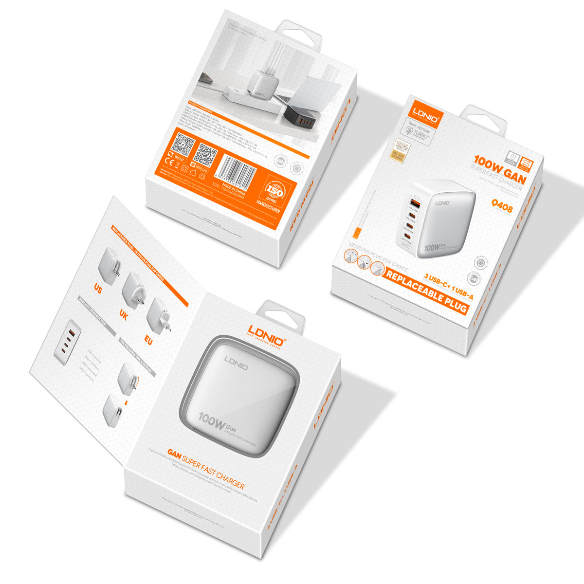 Cargador LDNIO Q408 100W GAN 4 PUERTOS 1 X USB, 3 TIPO-C