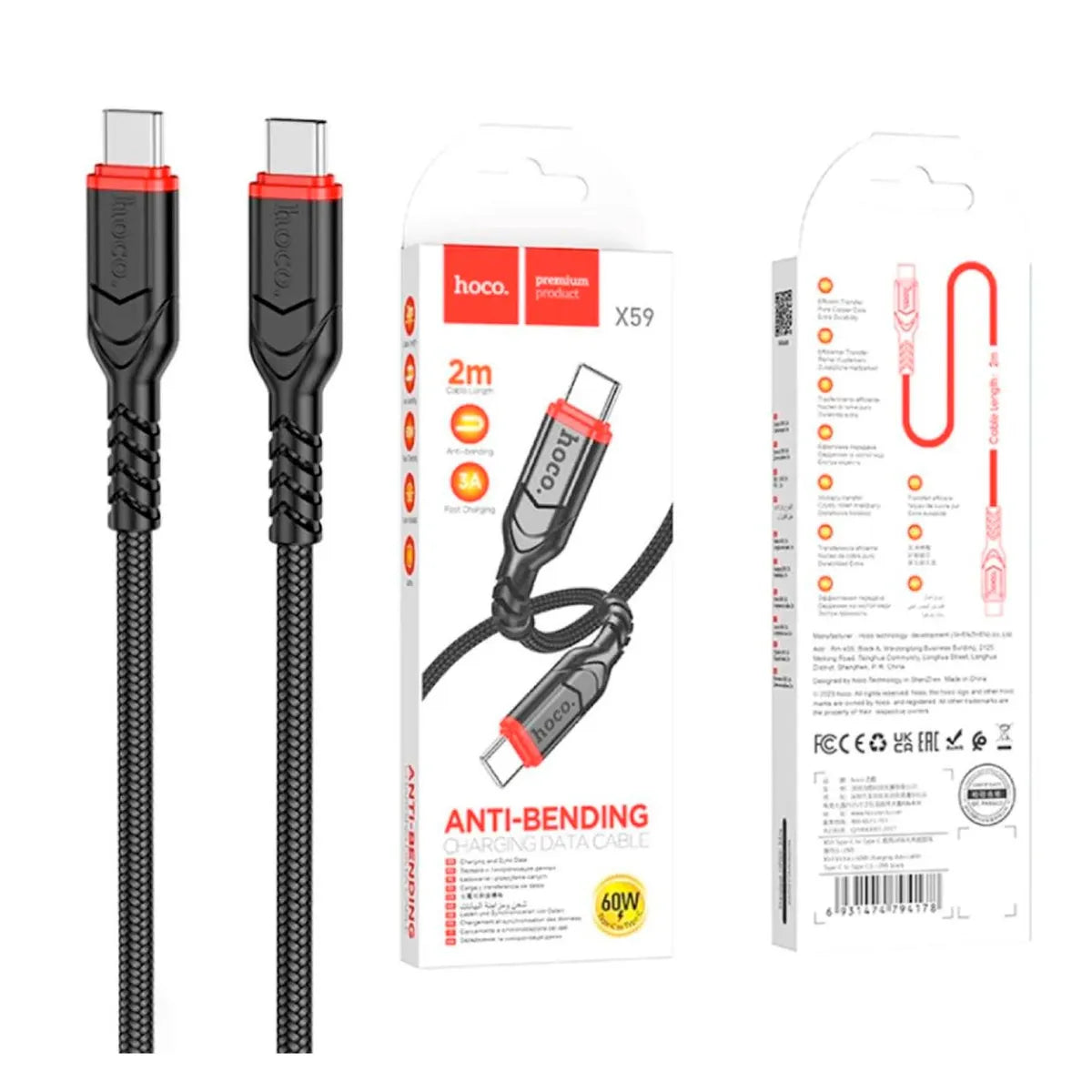 Cable USB-C a USB-C 60W Hoco X59 Negro